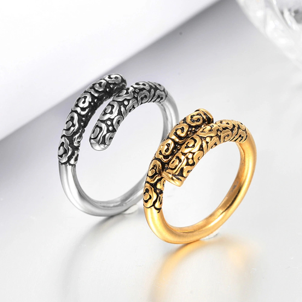 Golden Cudgel Rings Fashion Male Ring Titanium Steel Finger Ring Retro Man Ring (Golden NO.7)