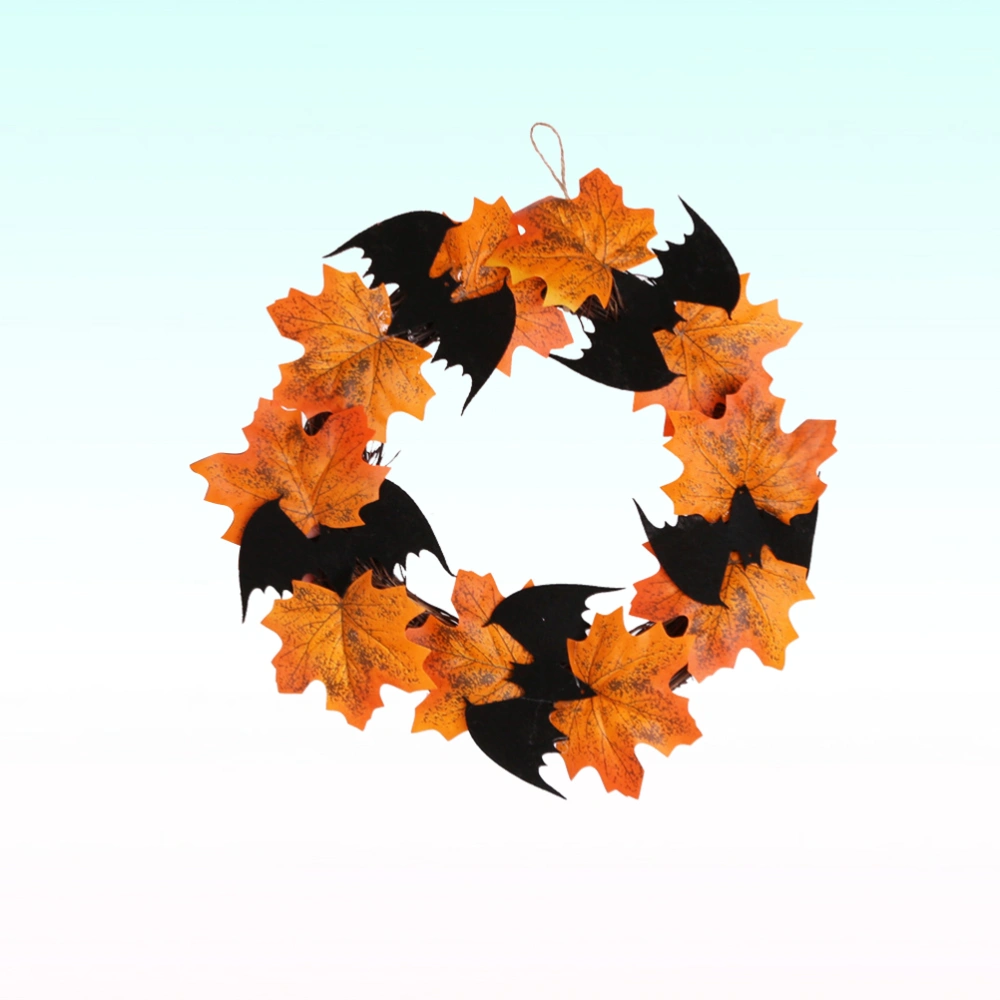 1pc Bat Wreath Pendant Ornaments Maple Leaf Decor Halloween Floral Leaves Wreath