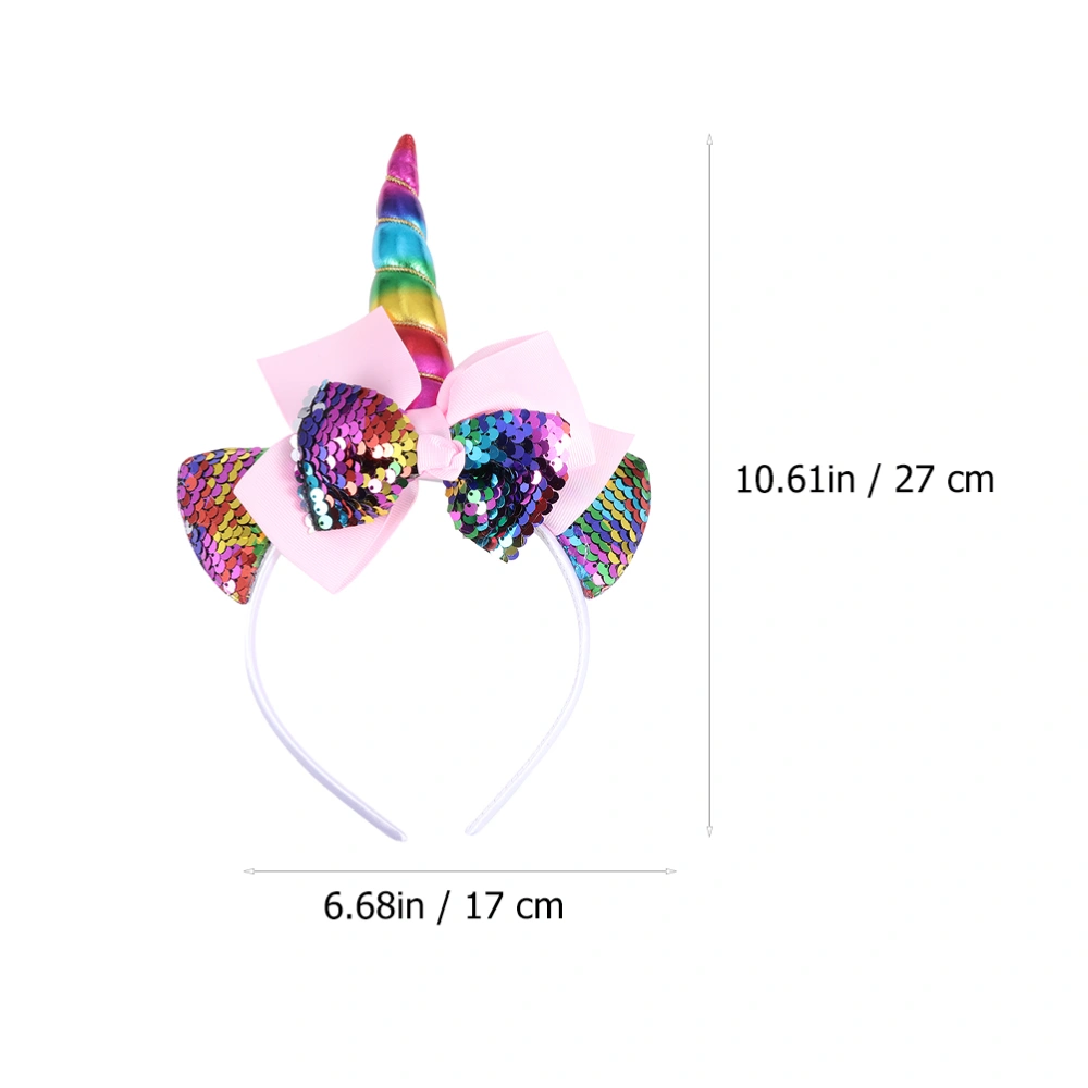 2PCS Lovely Cat Ear Bow Unicorn Headbands Funny Bowknot Unicorn Hair Hoops