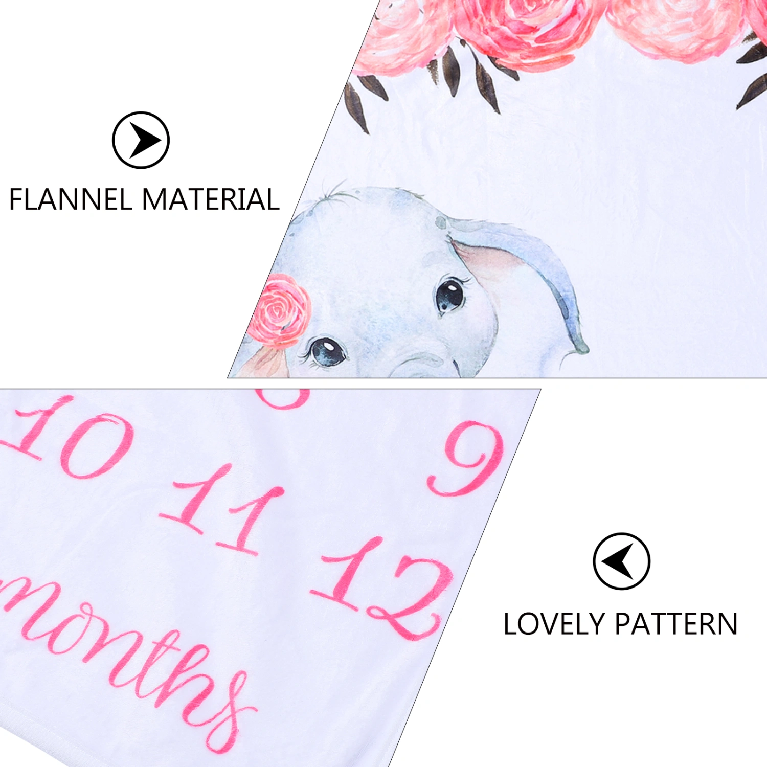Baby Milestone Blanket Flannel Animal Blanket Photography Prop for Boys Girls