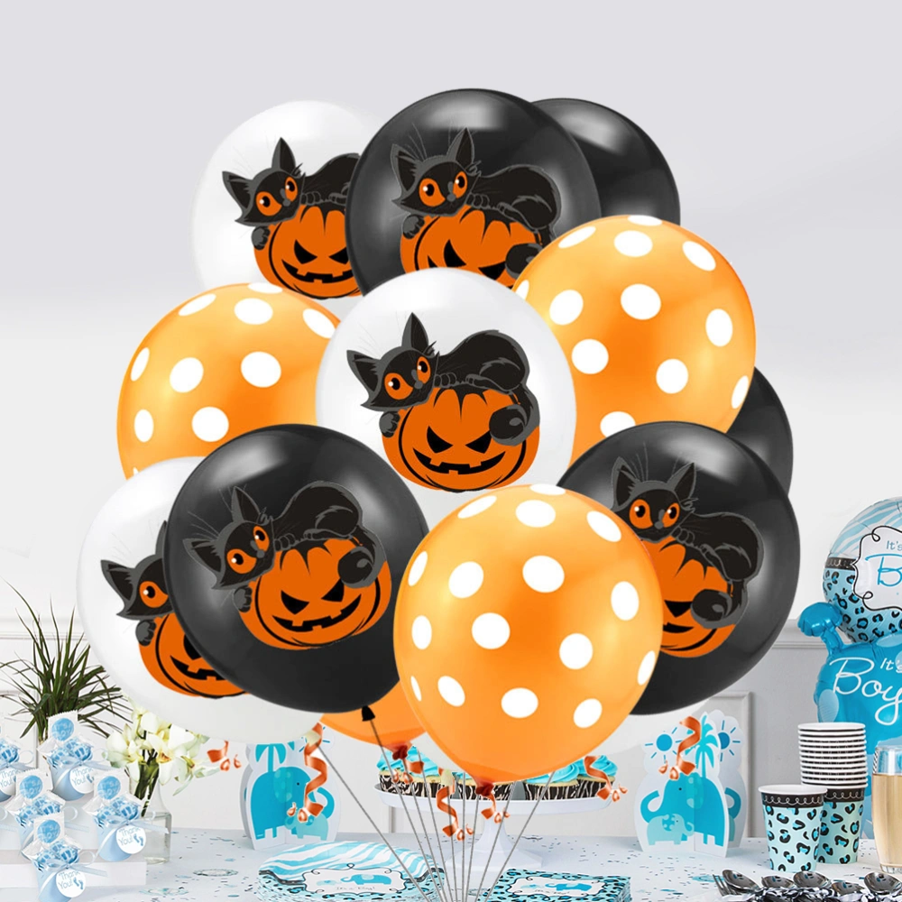 15pcs Halloween Balloon Pumpkin Cat Printing Latex Balloons for Featival Gathering Party (5pcs White Pattern, 5pcs Black Pattern, 5pcs Orange Dots Pattern, Without Ribbon)