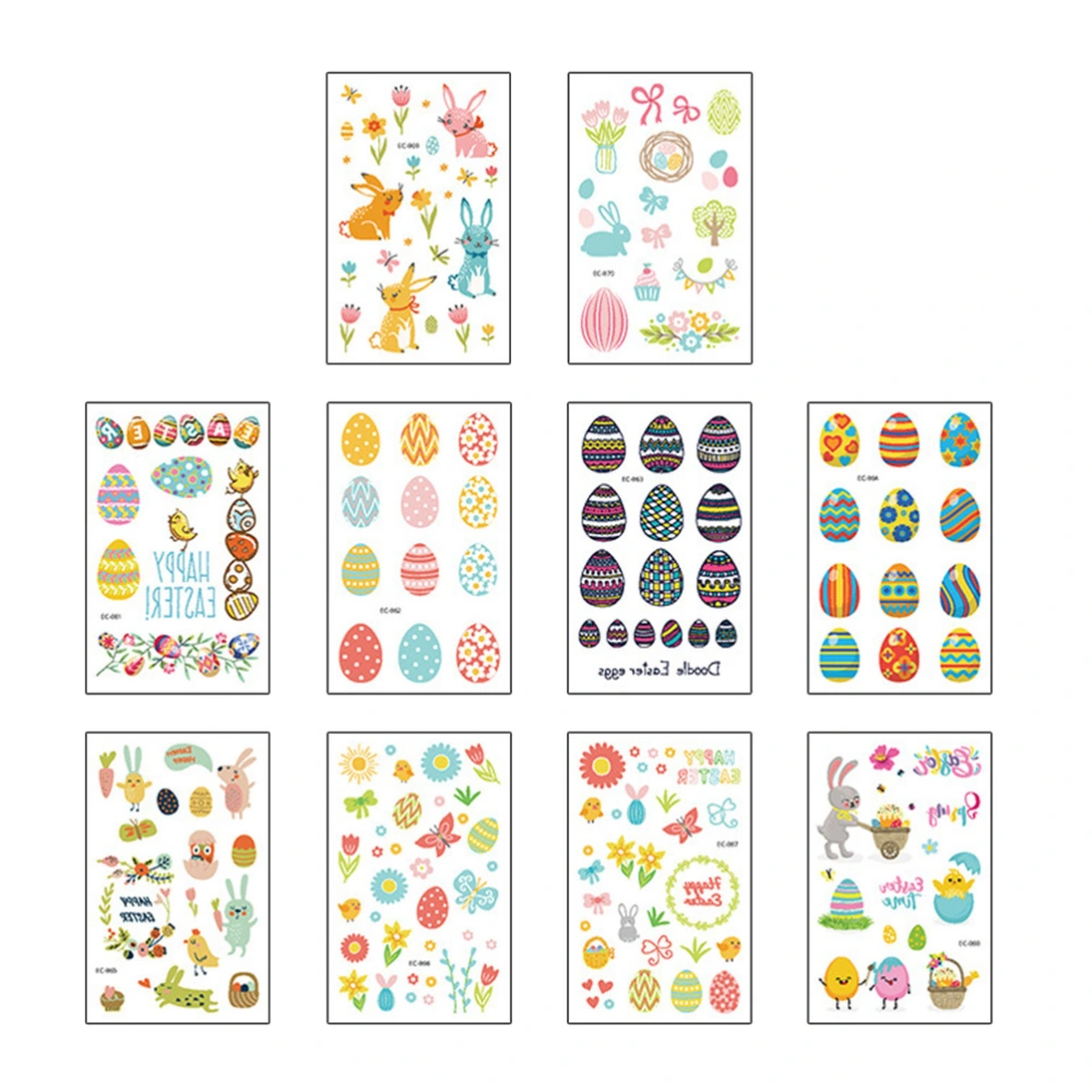 10 Sheets Easter Temporary Tattoos Waterproof Self-adhesive Stickers Egg Environmentally Friendly Decals for Children (Random Pattern)