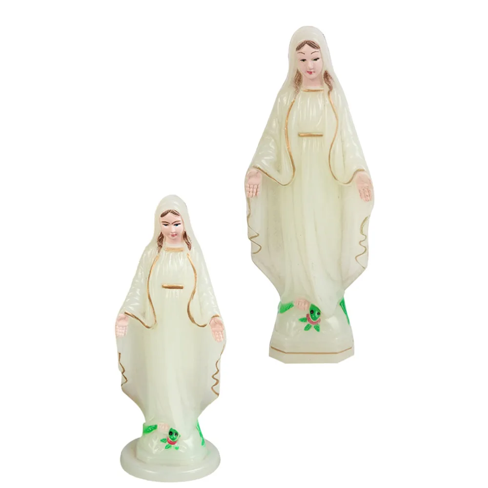 2pcs Virgin Mary Plastic Statue Decoration Church Decoration Desktop Adornment