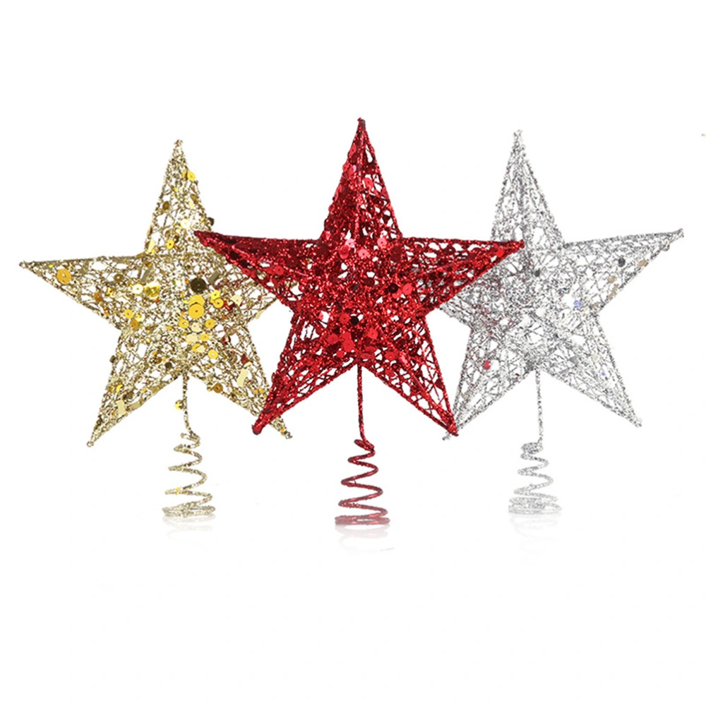 Five-pointed Star Decorations Christmas Tree Star Christmas Decorations with Paillette Red