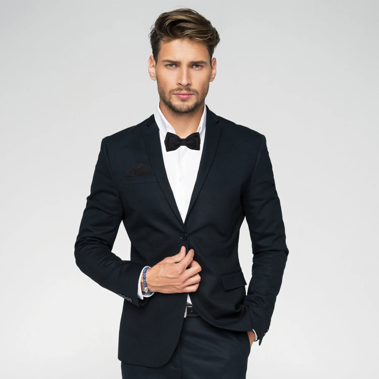 1 Set Men Pre-tied Bow Ties Pocket Square Handkerchief for Bridegroom Groomsmen