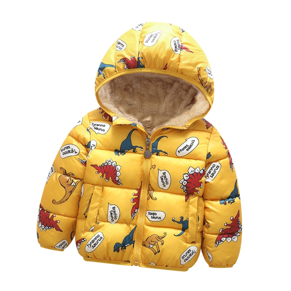 Child Winter Coat Kid Padded Clothes Warm Cotton Cartoon Pattern Kids Short Padded Coat (Yellow, Dinosaur Print, Suitable for Kids Height 100cm)