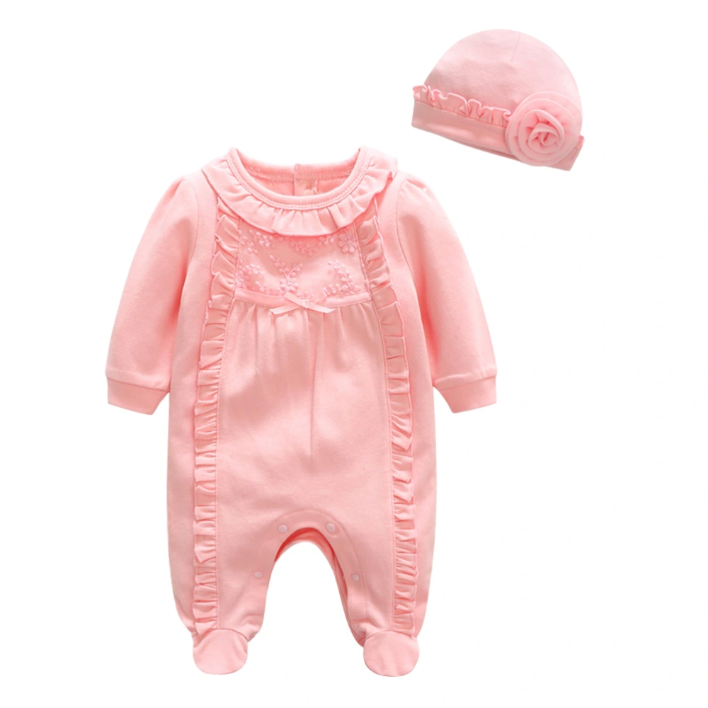 2pcs 73cm Infant Cotton Sleeve Onesies Jumpsuits Spring and Autumn with Hat for Infant Newborn Girls (Pink)