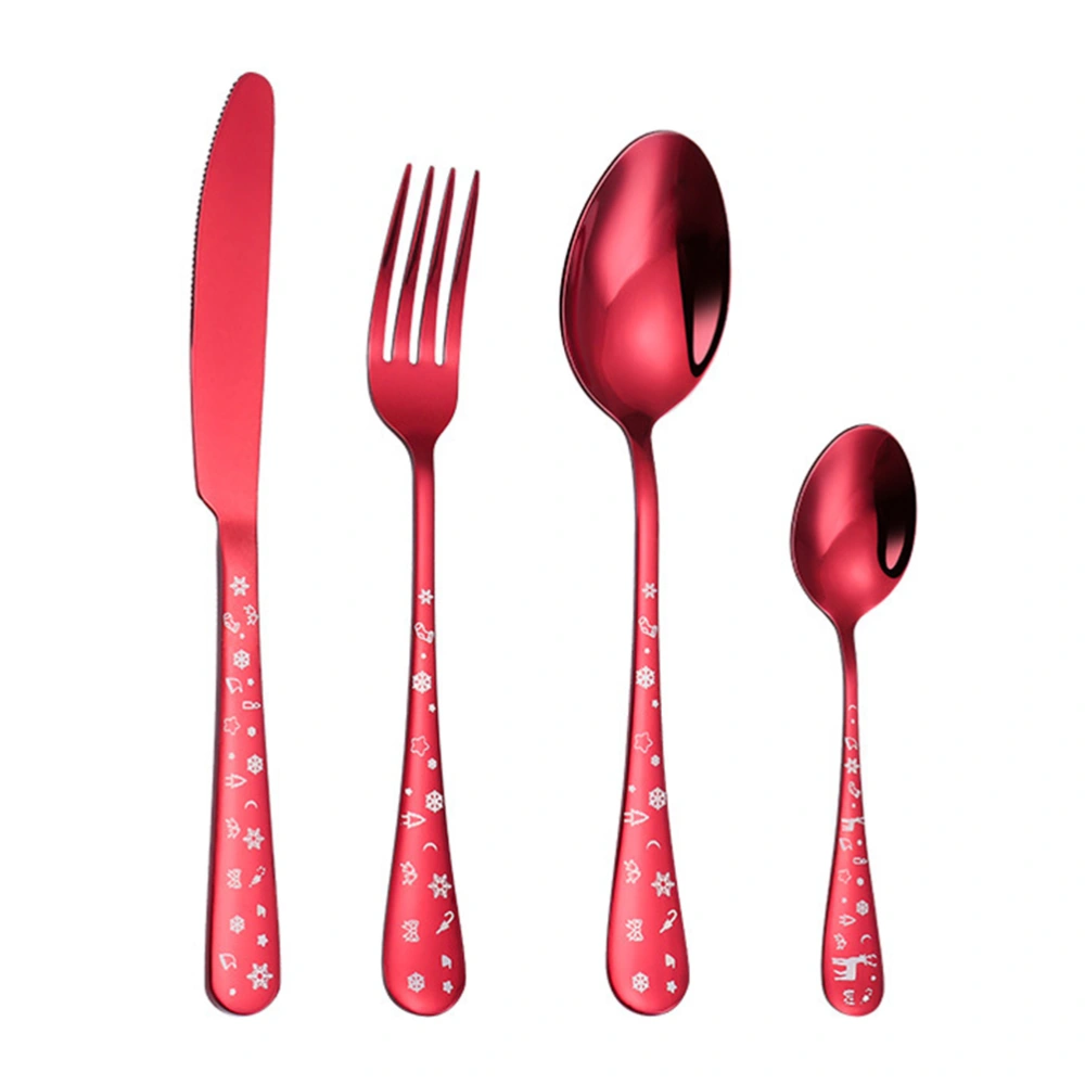 1 Set Stainless Steel Tableware Spoon Fork Cutter Set Home Tableware (Red)