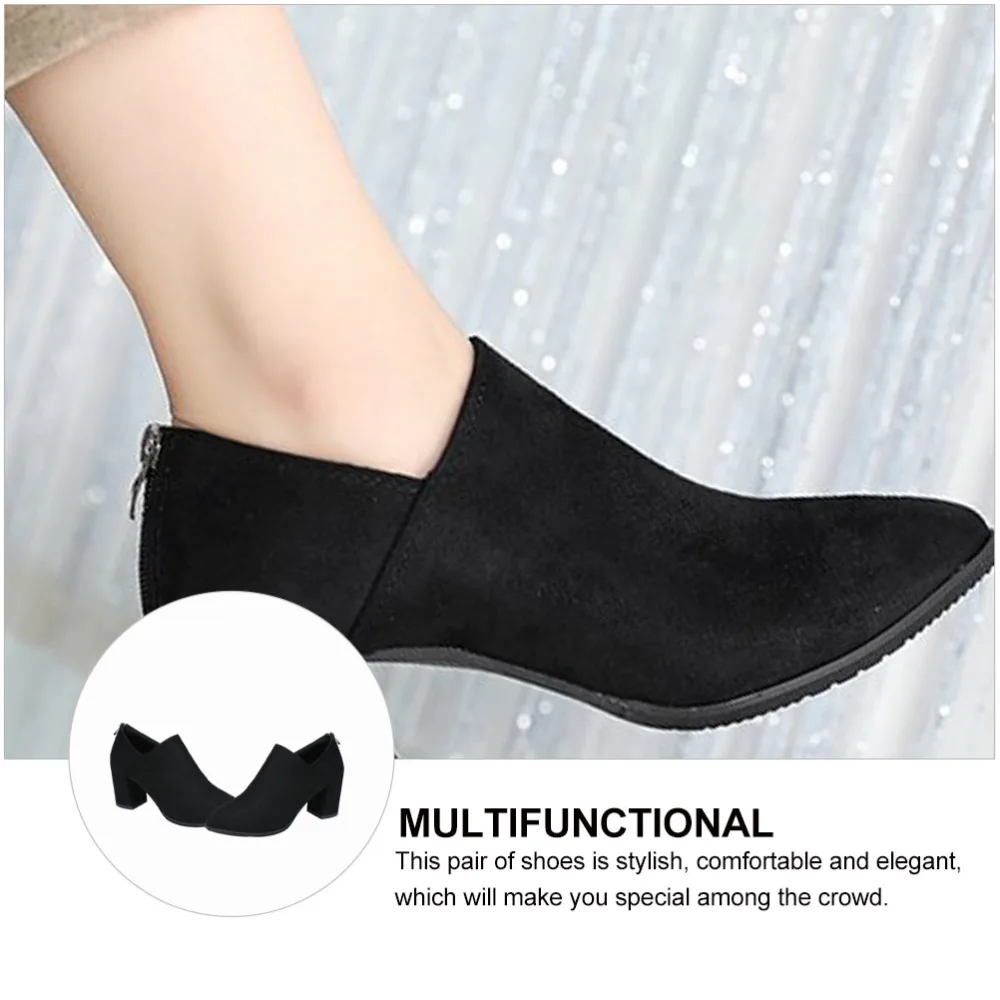 1 Pair of Winter Ankle Boots Pointy Toe Shoes Chunky Heel Bootie for Woman