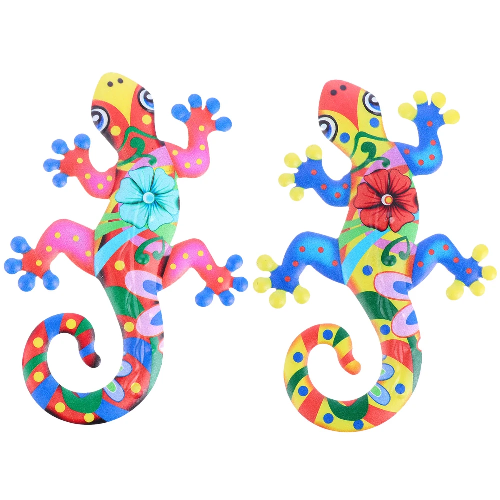 2Pcs Rustproof Iron Gecko Wall Decoration Metal Lizard Ornament for Home Garden