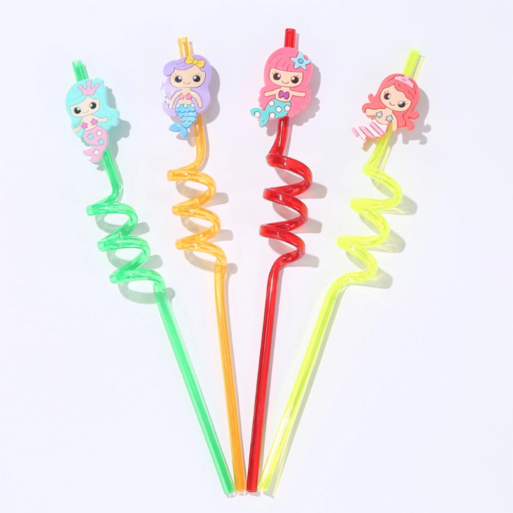 12pcs Cartoon Mermaid Hard Straws Disposable Drinks Decor Straw for Party Bar Store Festival