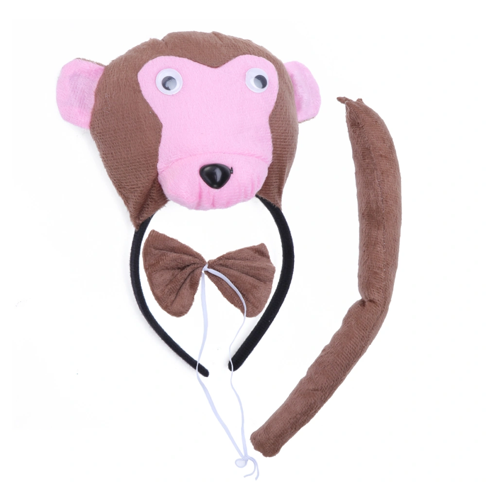 3 Pcs Kids Animal Ears Headband Party Tie and Tail Cosplay Costume Party Favors(Monkey)