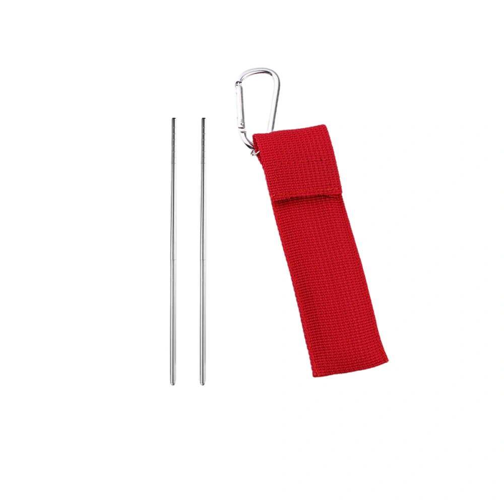 1 Set Portable Collapsible Chopsticks Foldable Stainless Steel Travel Chopsticks with Red Bag for Outdoor Picnic Barbecue