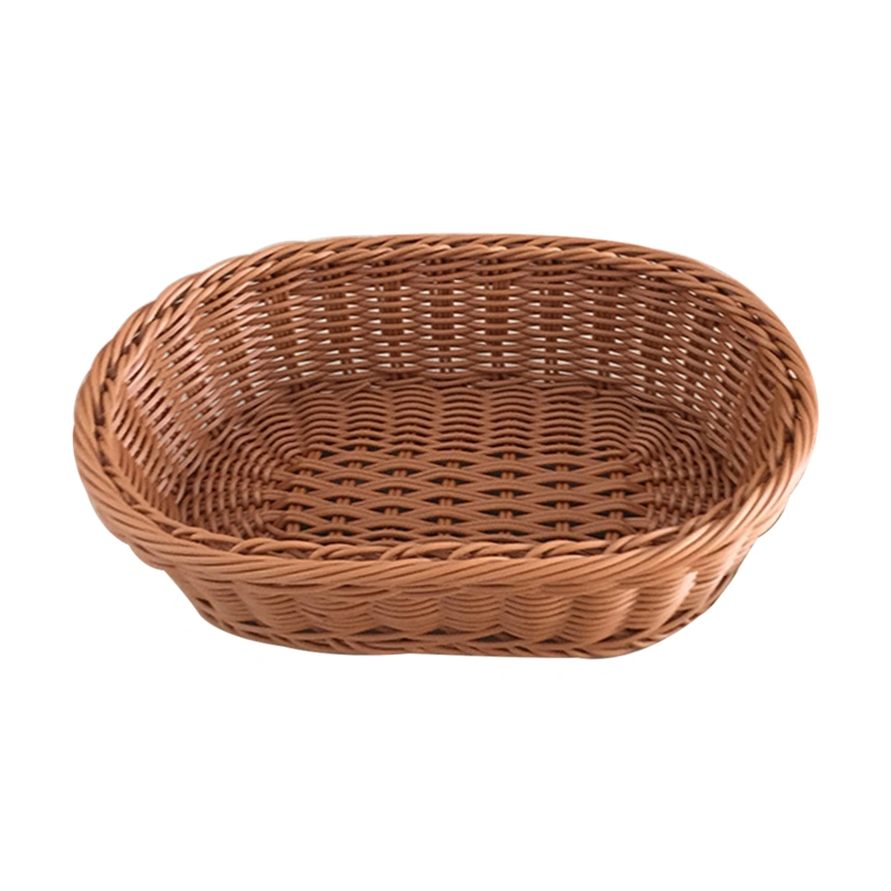 1Pc Imitated Rattan Woven Basket Exquisite Oval Fruit Bread Basket Household Desktop Organizer Storage Basket