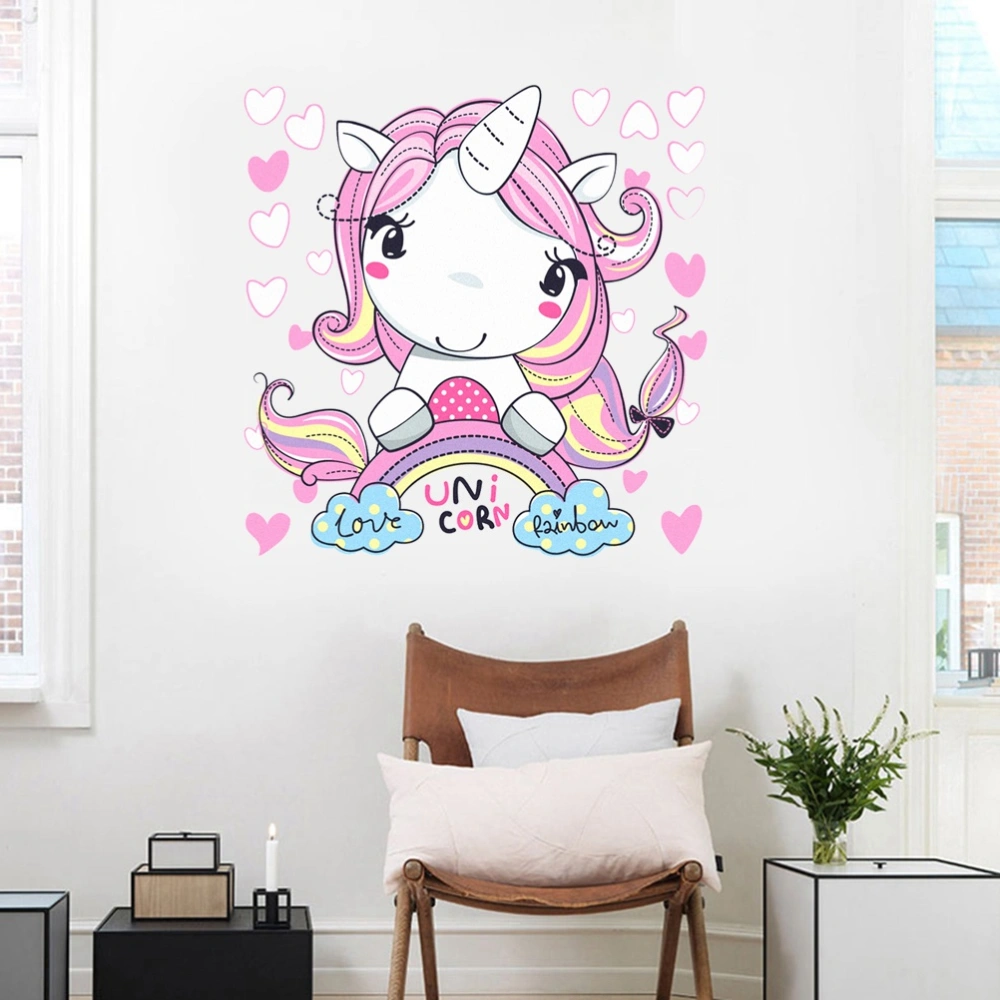 1pc Pink Heart Rainbow Cartoon Unicorn Pattern Wall Stickers Decal For Kids Room Bedroom (WCS1096 28cm x 28cm)