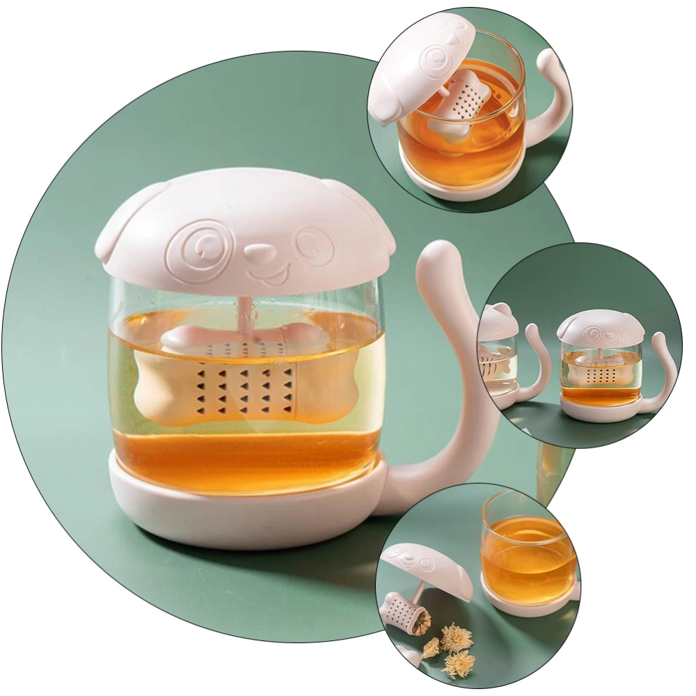 250ML Puppy Design Glass Tea Cup with Lid Strainer Dog Tail Handle Coffee Mug