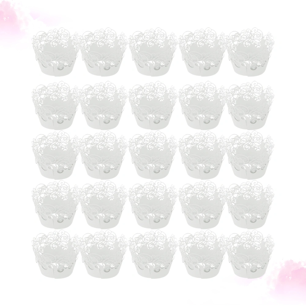 25pcs Creative Hollow out Cupcake Wrappers Cake Paper Cups Lace Liner Baking Cups Muffin Cake Dessert Wrapping for Home Store Wedding (White)