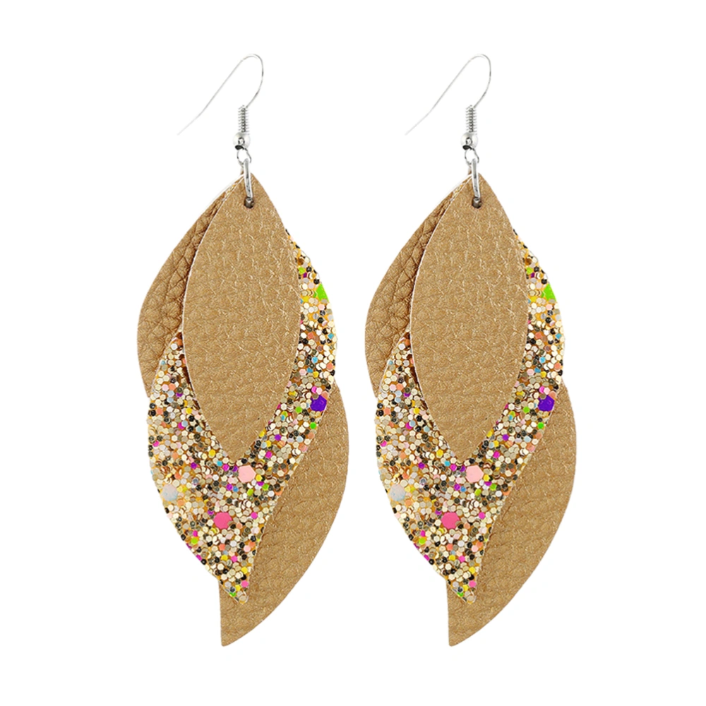 1 Pair of Sequin Earring Leather Ear Drop Fashion Ear Dangle Women Dangler Ear Jewelry Khaki