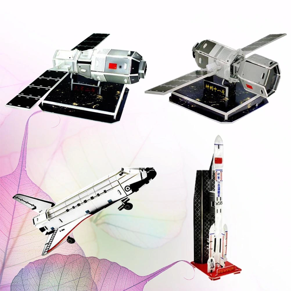4Pcs Paper 3D Spacecraft Jigsaw Puzzle Spaceship Handcraft Model Space Shuttle Model Model Paper Handwork Satellite (Black and White)