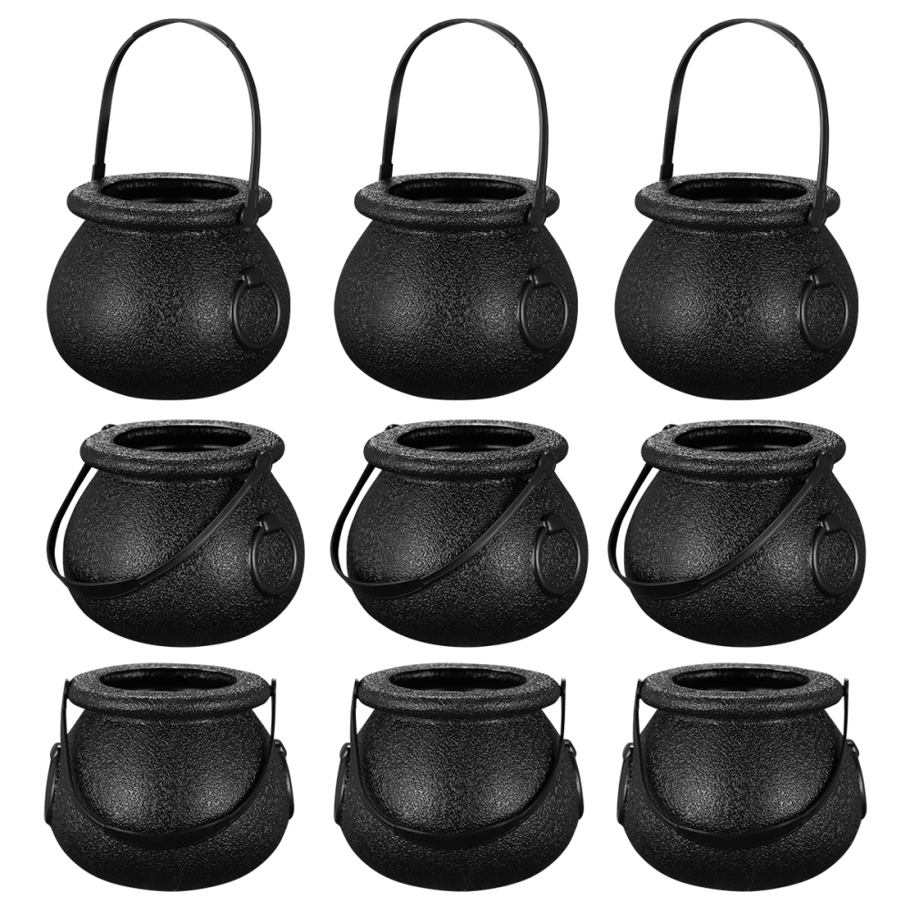 BESTOYARD 10pcs 5x7cm Halloween Candy Bucket Witch's Cauldron Trick or Treat Candy Pail Holder (Black)