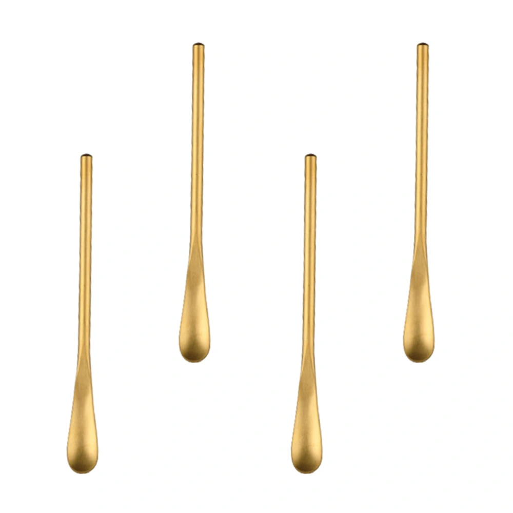 4pcs Stainless Steel Stirring Ice Spoon Ice Cream Spoons Cocktail Spoons Swizzle Stick (Short Handle, Golden)