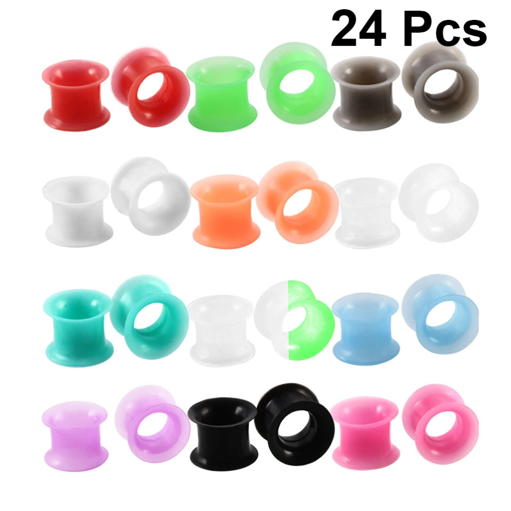 24pcs Silicone Ear Tunnels Plugs Ear Stretchers Expanders Double Flared Flesh Tunnels Ear Piercing Jewelry (Mixed Color 10mm)