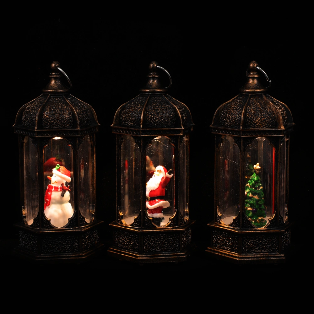 3pcs Exquisite Xmas Oil Lamp Ornaments Small Christmas Glowing Adornments