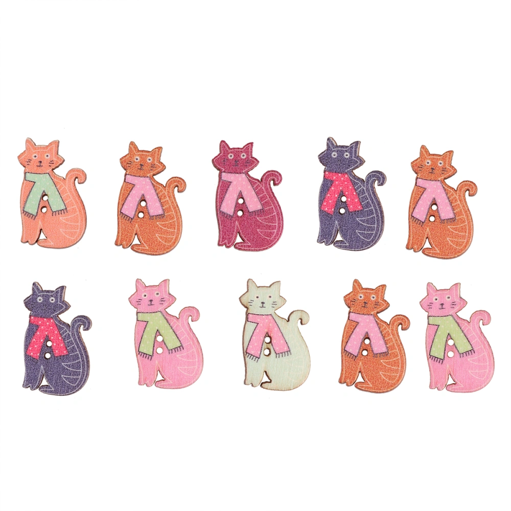 50pcs 2 Holes Wooden Buttons Cartoon Cat Buttons Scarf Cat Buttons for Clothing Sewing Crafting Scrapbook Craft(Mixed Colors)