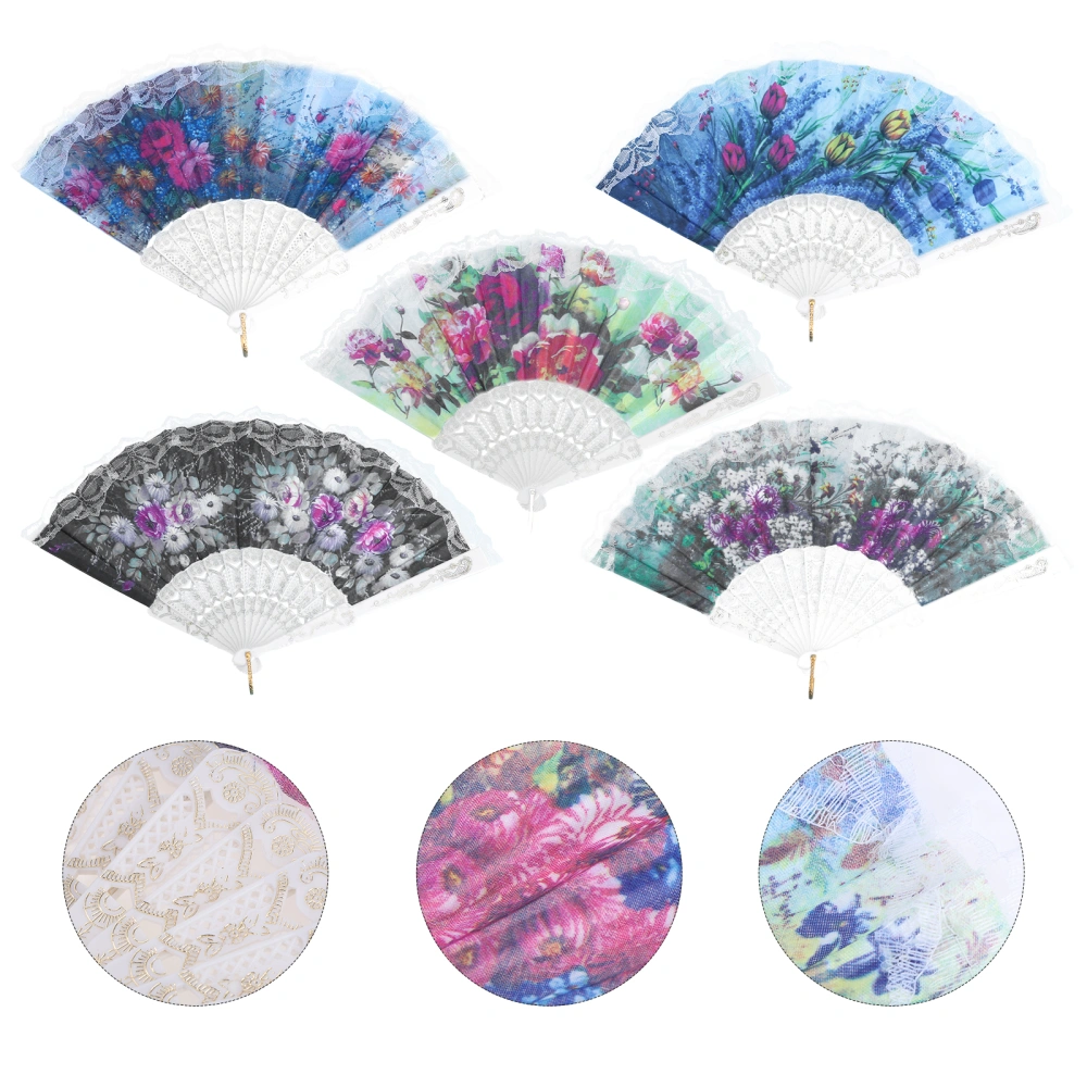 5pcs Scene Decor Lace Folding Fans Dancing Performance Folding Fan Props