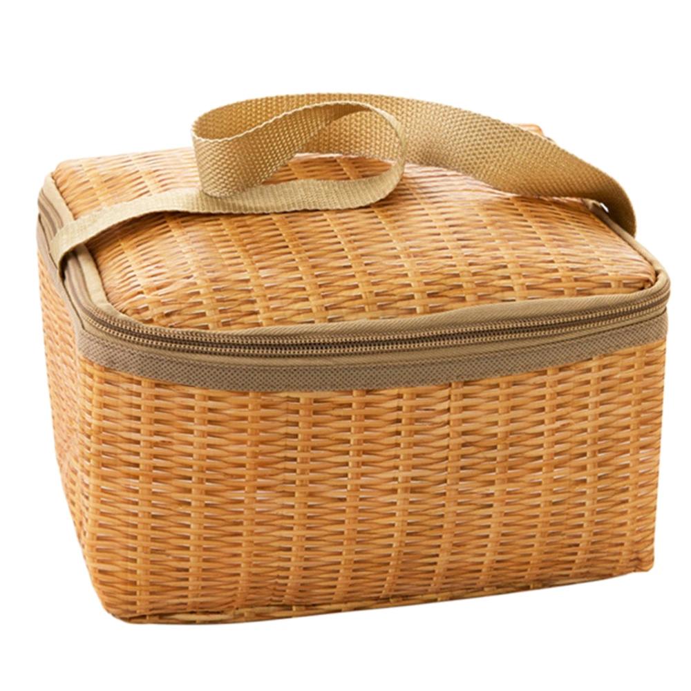 Imitation Rattan Lunch Bag Waterproof Portable Insulated Thermal Lunch Box Storage Bag