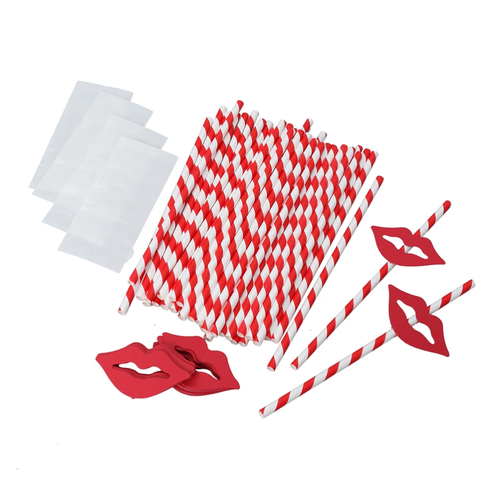 10pcs Heart Shape Paper Straws Decorative Cocktail Drinking Straws for Graduation Birthday Party Wedding Decoration Supplies (One Pack 10pcs Red Lip Shapes and Straws)