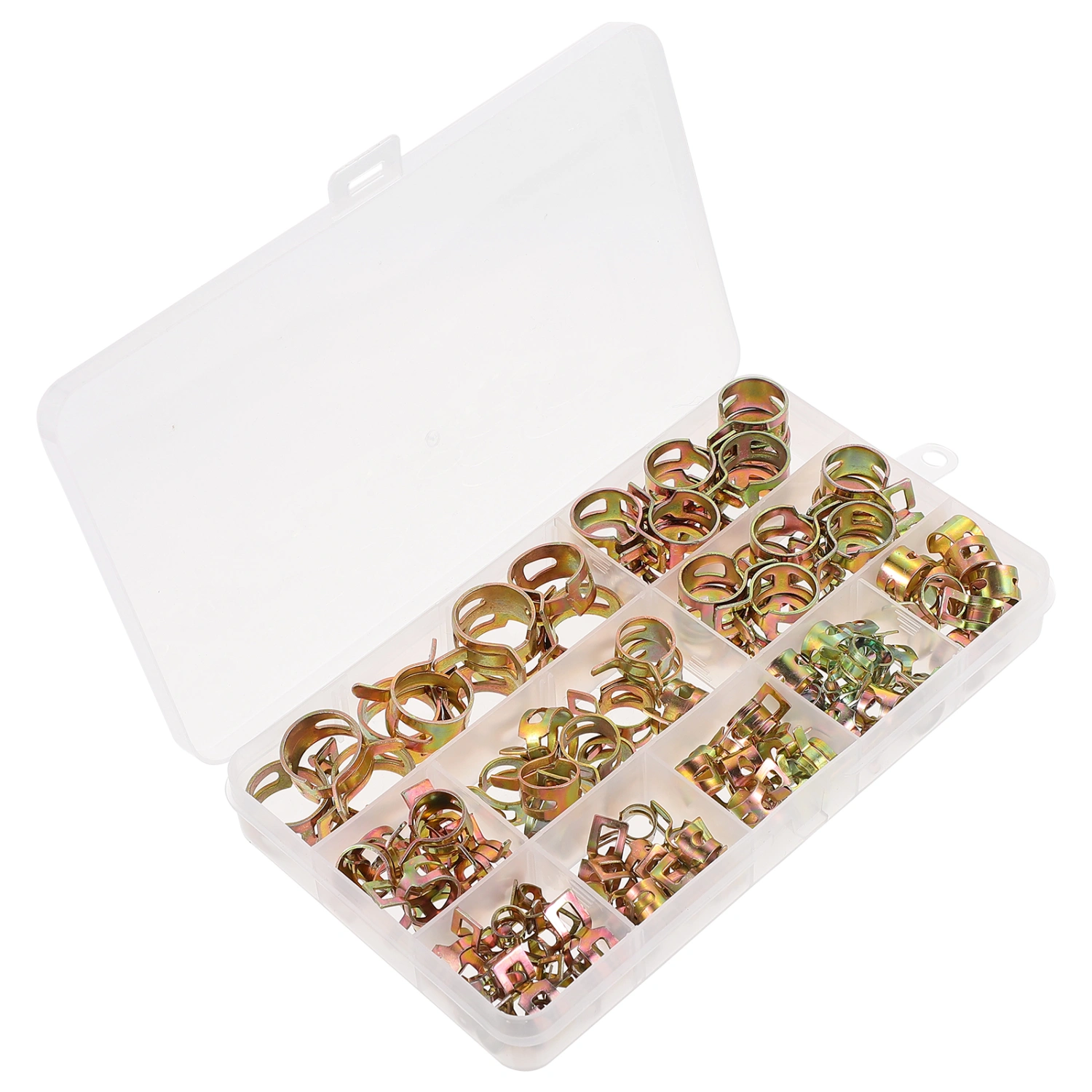 1 Box 100pcs Spring Clip Fuel Line Hose Pipe Air Tube Clamps Fastener (Golden)