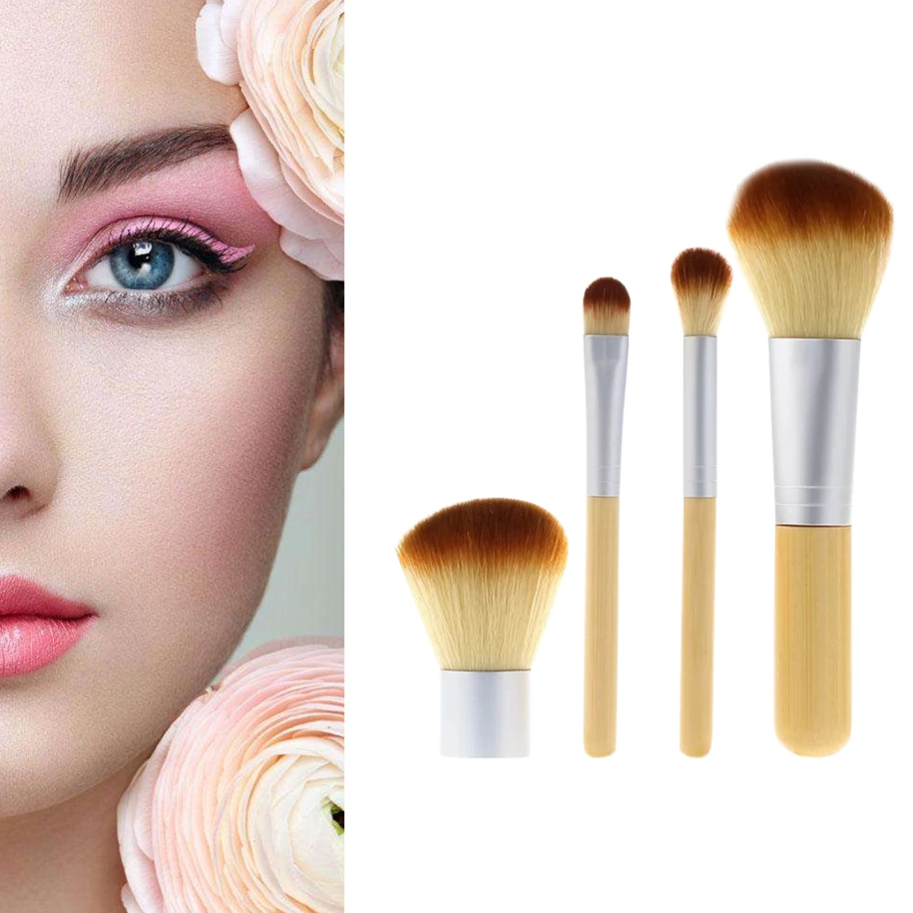 4PCS Bamboo Handle Nylon Bristles Foundation Face Powder Blush Eyeshadow Brushes Makeup Brush Kit for Woman Ladies