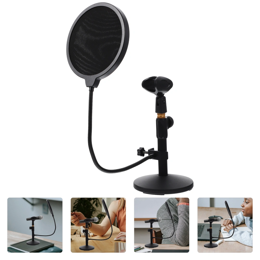 1 Set Desktop Mic Stand Adjustable Tabletop Microphone Bracket with Mic Filter for Home Studio