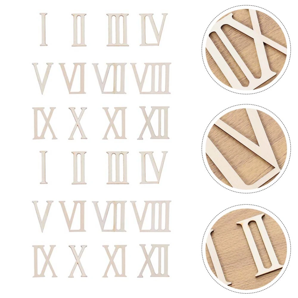 24pcs/2 Sets Wooden Roman Numerals Shape Ornament Household Decoration