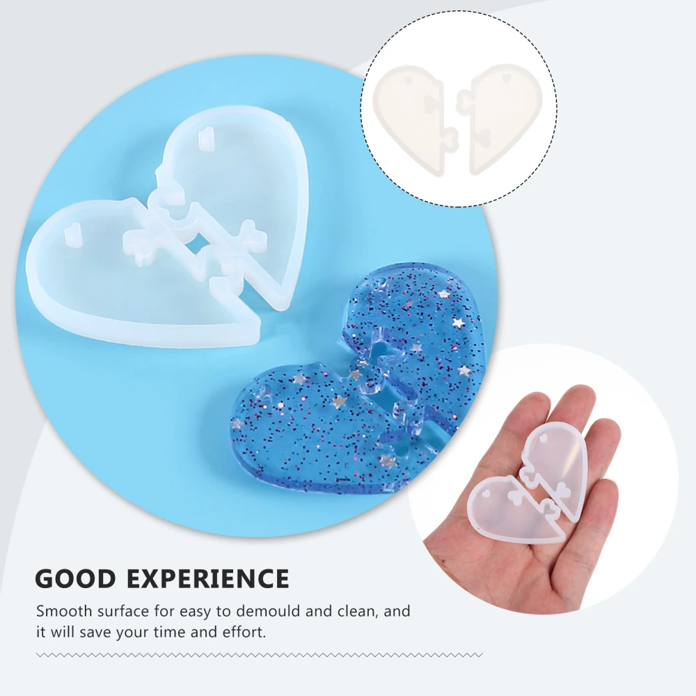 1 Set of Resin Casting Molds, Silicone Resin Jewelry Molds Making Pendant Mould Split Puzzle Heart Shapes for DIY Jewelry Craft Making Necklace Bracelet Charms Mold Tool