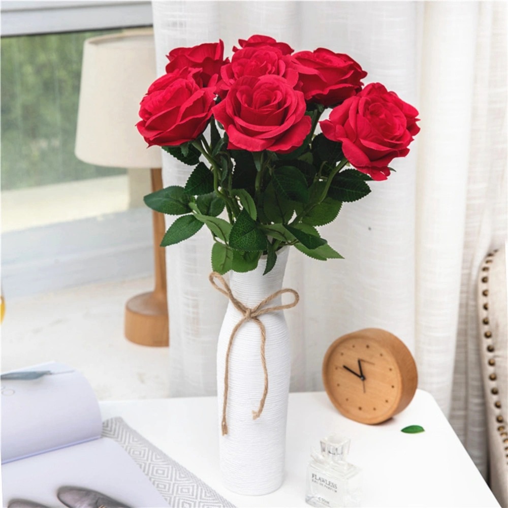 10 Pcs Simulation Flowers Silk Flowers Artificial Rose Bouquet for Home Bridal Wedding Party Festival Decor (Red)