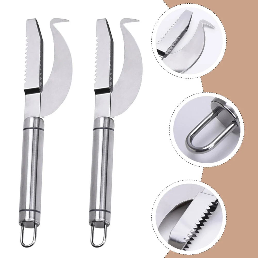 2pcs Household Fish Cutters Stainless Steel Fish Scale Scrapers (Silver)