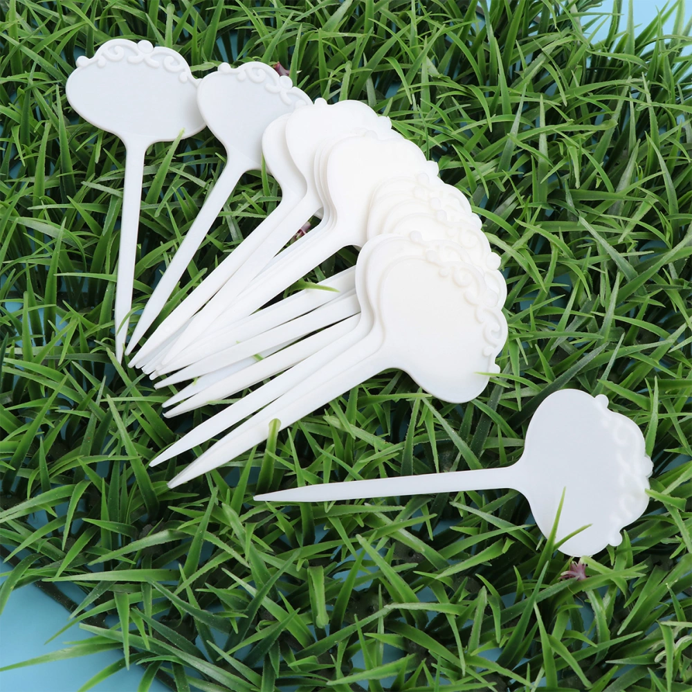 30PCS Garden Labels Handicrafts Green Plants Decorative Stick Floral Shape Labels House Garden Stake Tags for Field or Containers (White)