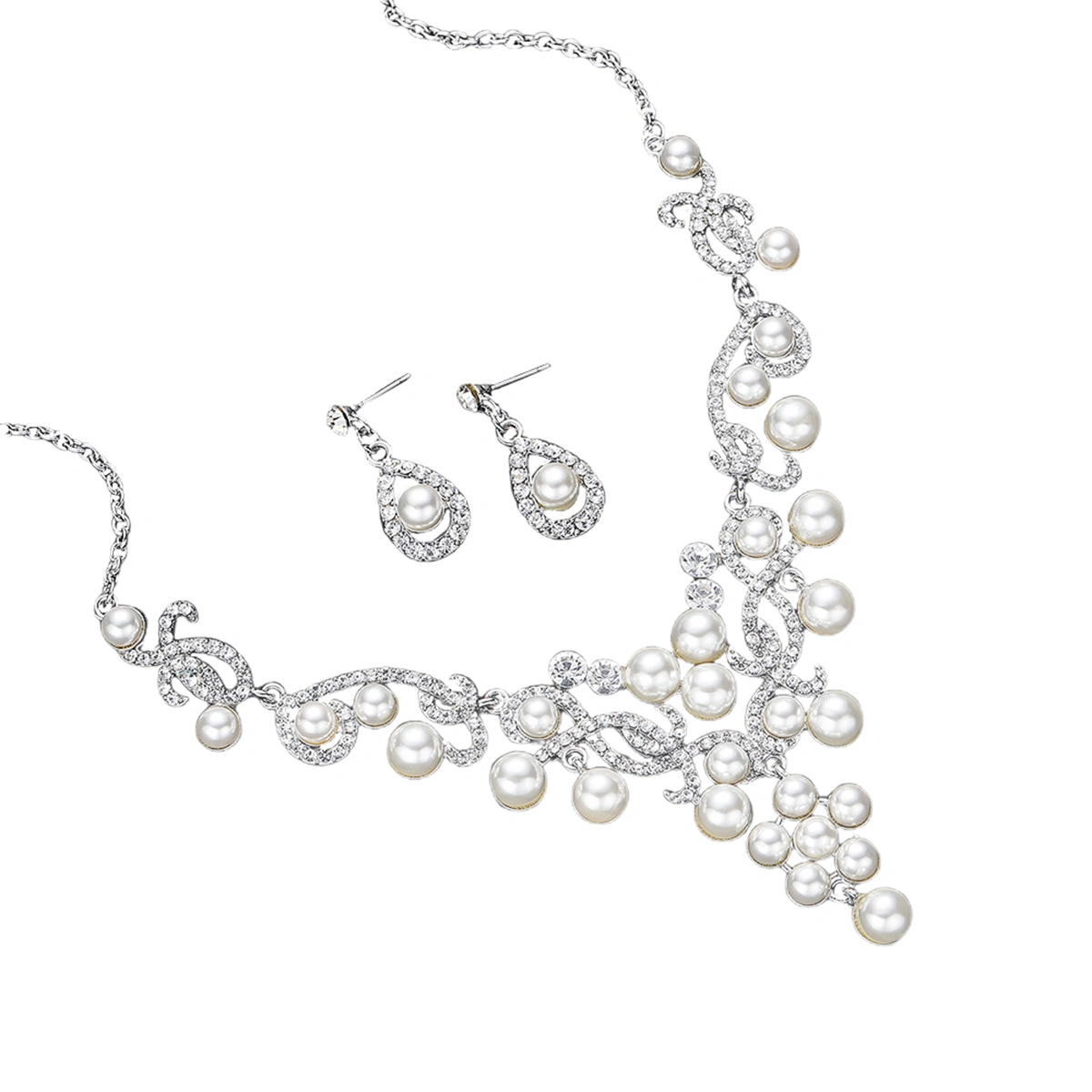 1 Set of Necklace Earring Set Alloy Pearl Ear Drop Necklace Wedding Accessory for Bride Women