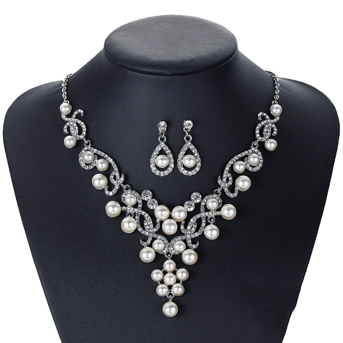 1 Set of Necklace Earring Set Alloy Pearl Ear Drop Necklace Wedding Accessory for Bride Women