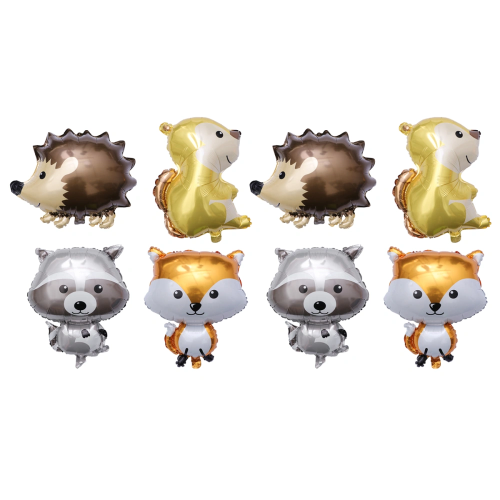 8pcs Children Aluminum Foil Balloon Cartoon Animal Balloon Party Supplies (Hedgehog + + Raccoon + Squirrel)