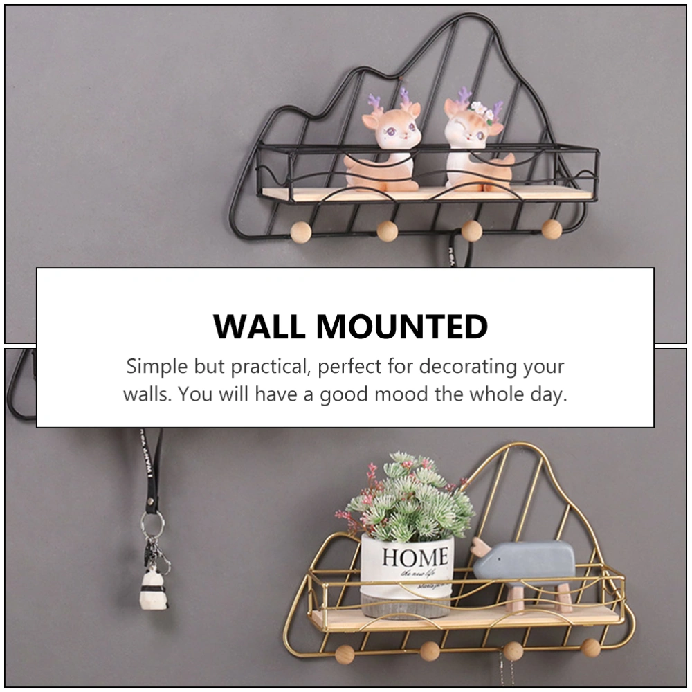 1Pc Iron Art Storage Rack Creative Wall-Mounted Hook Shelf Home Decor (Golden)