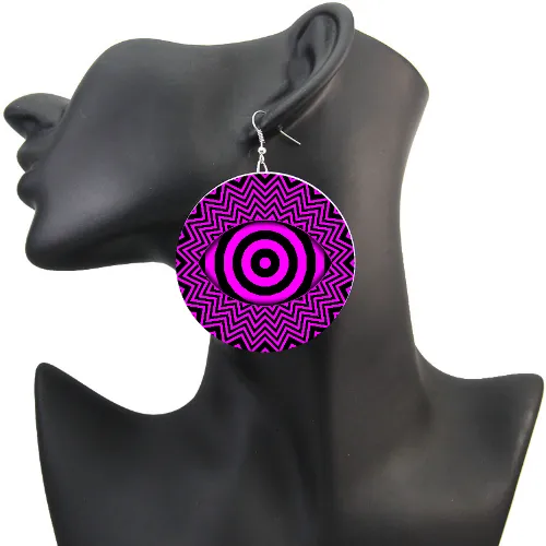 Trippy Eyeball Mandala Earrings Hot Pink Weirdcore egirl scene rave festival alt fashion