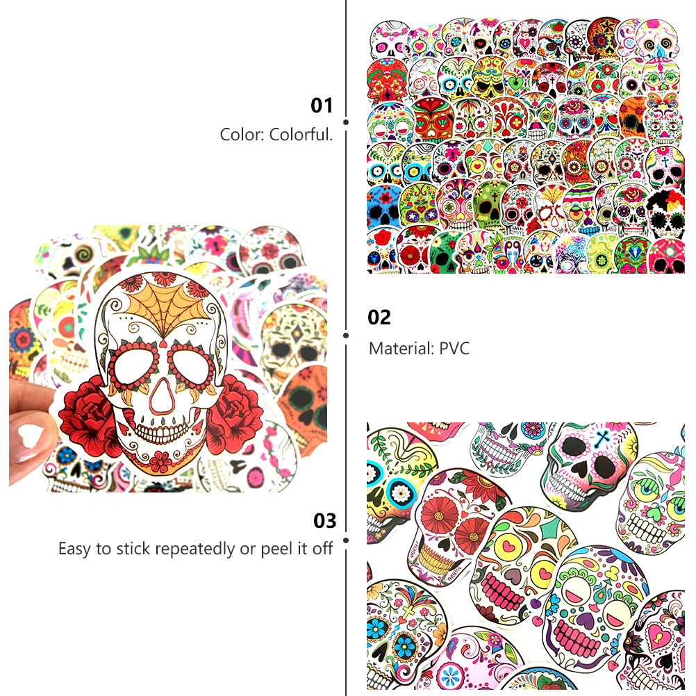 60pcs Horror Graffiti Cool Skull Stickers Waterproof Stickers for Car