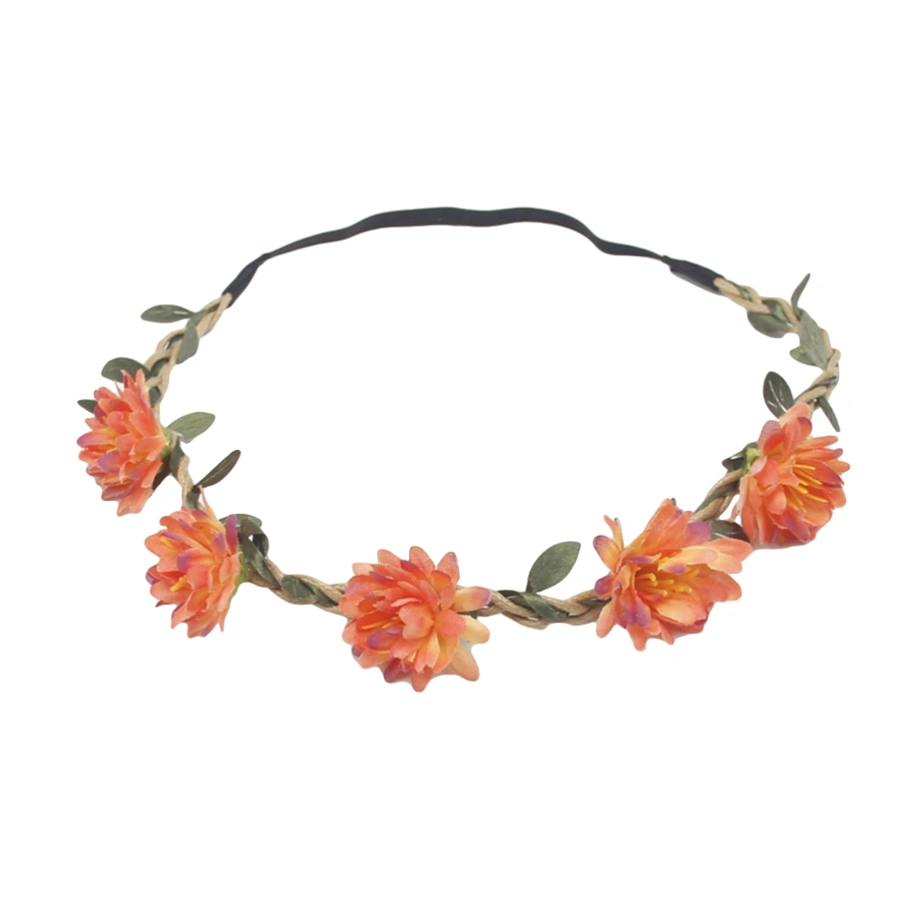 Dasiy Flower Headband Bohemia Floral Crown Garland for Beach Party Vacation Photography (D Dark Orange)