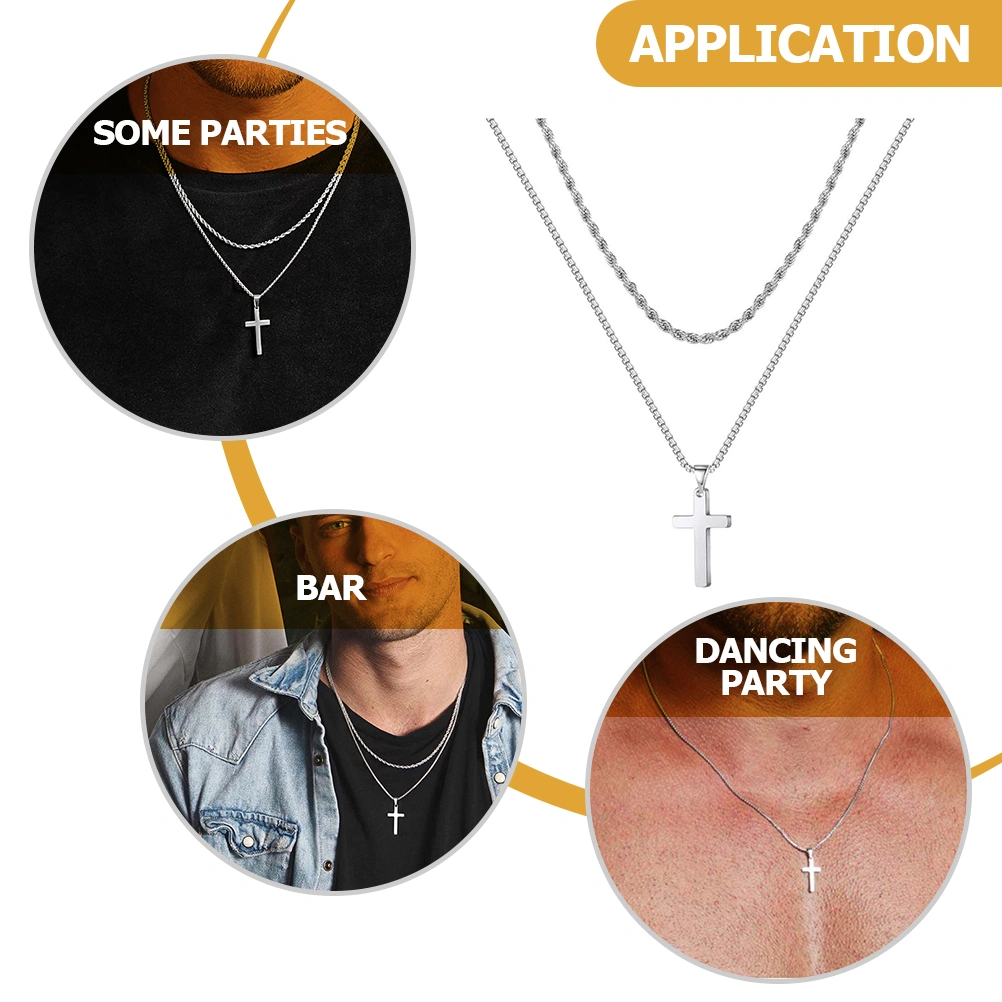 Cross Pendant Necklace Double Layered Necklace Hip Hop Necklace for Men Women
