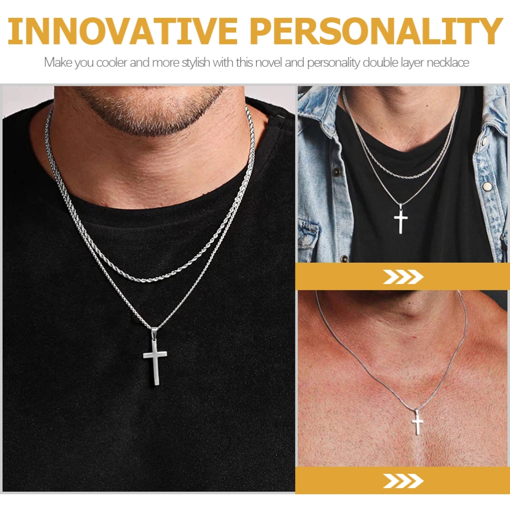 Cross Pendant Necklace Double Layered Necklace Hip Hop Necklace for Men Women