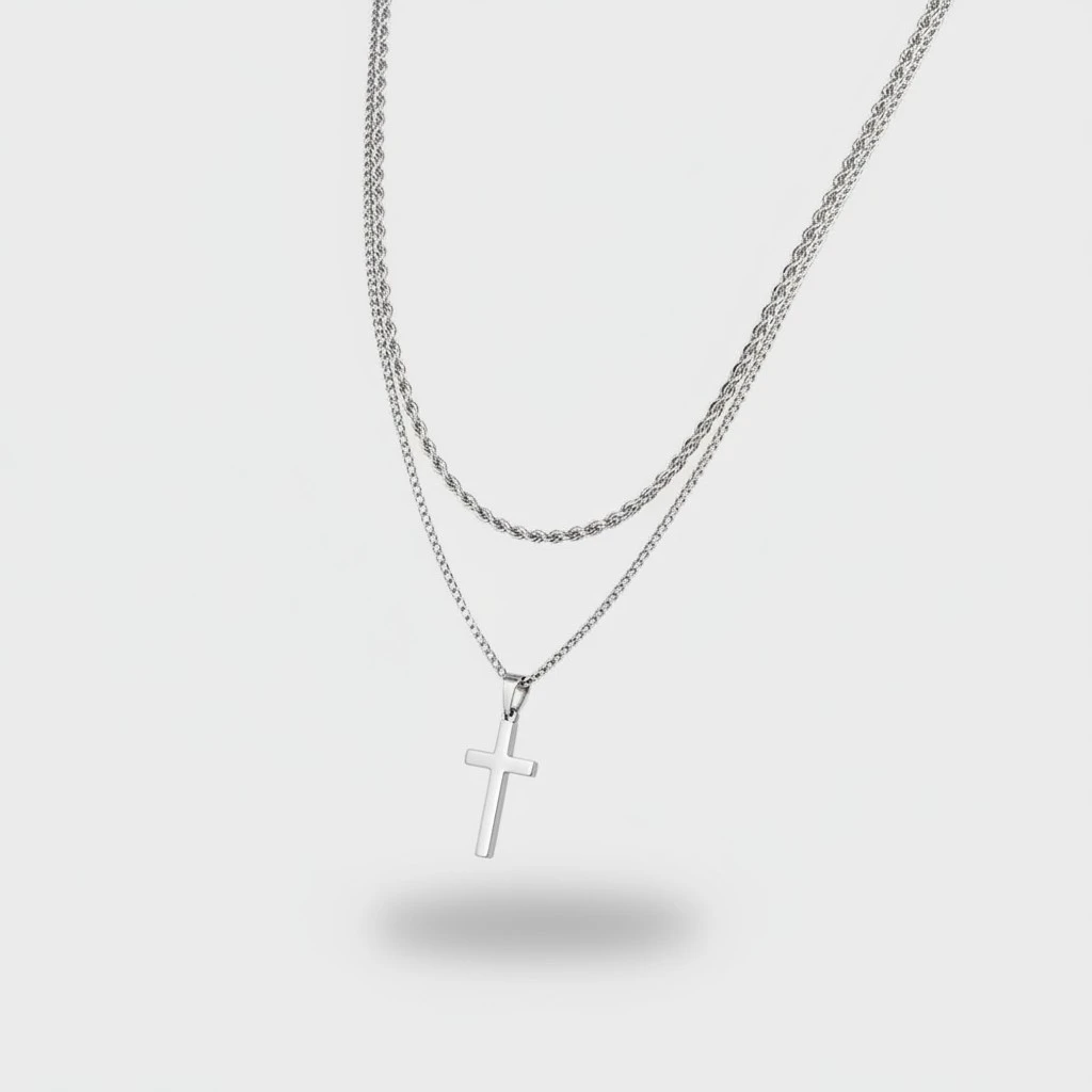 Cross Pendant Necklace Double Layered Necklace Hip Hop Necklace for Men Women