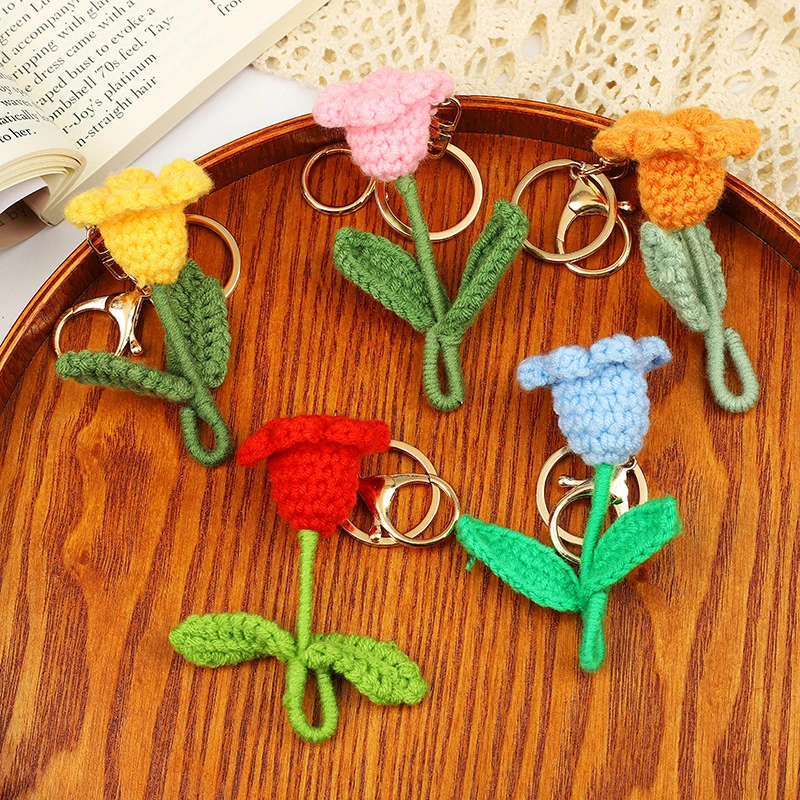 Handmade Yarn Woven Tulip Flower Keychain